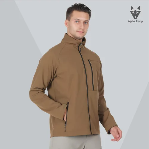 Vista 3 de ALPHA CAMP Chaqueta Softshell para hombre con capucha, forro polar, resistente al agua, chaqueta ligera