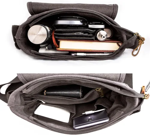 Vista 4 de Bolsa de mensajero de lona pequeña bolsa cruzada casual viaje herramientas de trabajo bolsa de hombro bolsa de mano teléfono teléfono antirrobo