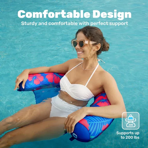 Vista 4 de Sloosh Flotadores de piscina para adultos, paquete de 2 sillas inflables de fideos con eslinga de tela suave, flotador flotante para piscina
