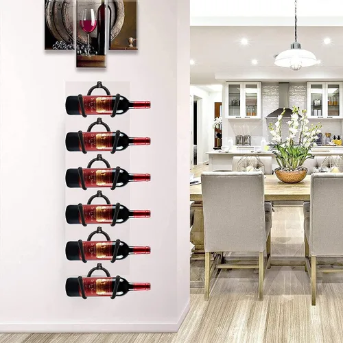 Vista 7 de Pmsanzay Soporte de pared para vino, paquete de 6 estantes de pared para vino, organizador de exhibición de botellas de vino para almacenamiento