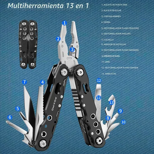 Vista 5 de Juego de regalo multiherramienta para hombres, para papá, él, kit de supervivencia EDC 3 en 1 con alicates múltiples 14 en 1, cuchillo de bolsillo
