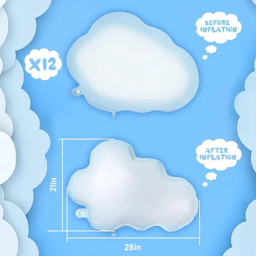 Vista 2 de Sumind 6 globos de papel de aluminio de nube blanca de 28 pulgadas, globos con forma de cielo azul, suministros de fiesta inflables reutilizables