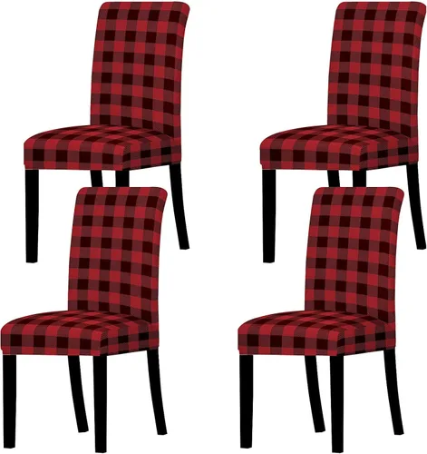 Vista 9 de Whaline Fundas para sillas a cuadros de búfalo, fundas para sillas de color rosa y blanco, protector de asiento elástico extraíble para el día