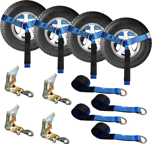 Vista 37 de Mega Cargo Control Correas de Amarre para Automóvil, Paquete de 4 Hebillas de Cola de Cadena de Trinquete G70, Estilo Lazo para Remolques