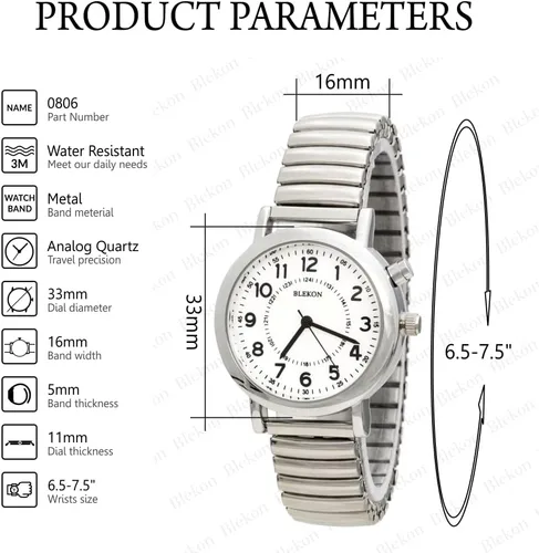 Vista 2 de Blekon Women's Light Up Dial Watch, Analog Display, 33mm Metal Case, Push Button, Glossy Expansion Band, White