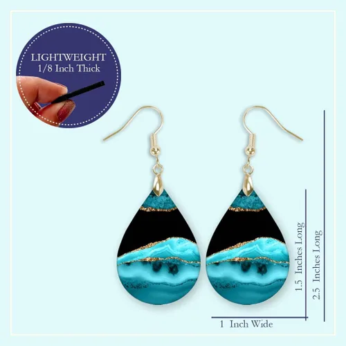 Vista 3 de Dangle Earrings for Women Colorful Dangling Drop Statement Jewelry Printed MDF Wood Teardrop Double Side Print Handmade by The Painted Pug