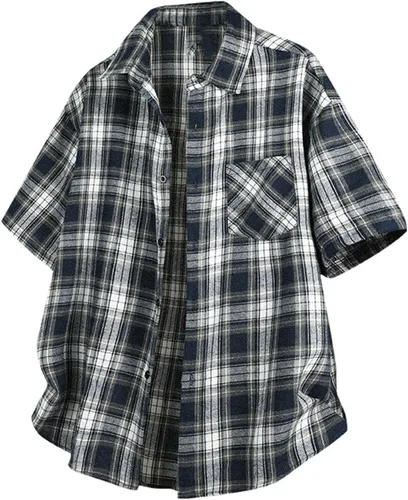 Vista 3 de Men's Casual Plaid Button Down Shirt Short Sleeve Gingham Dress Shirts Regular Fit Tee Work Tops with Pocket