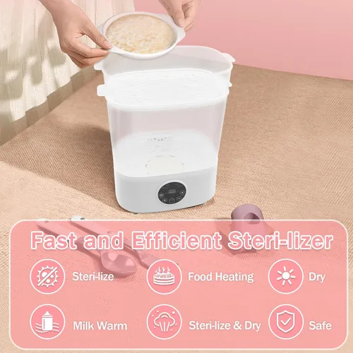 Vista 4 de Fisca Steri-lizer para biberones, 5 en 1 de gran capacidad, Steri-lizer y secadora, 2 capas compactas de vapor eléctrico Steri-lizer para biberones