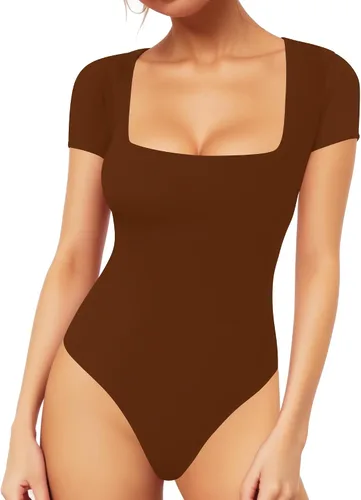 Vista 46 de MANGOPOP - Body de manga corta con cuello cuadrado para mujer
