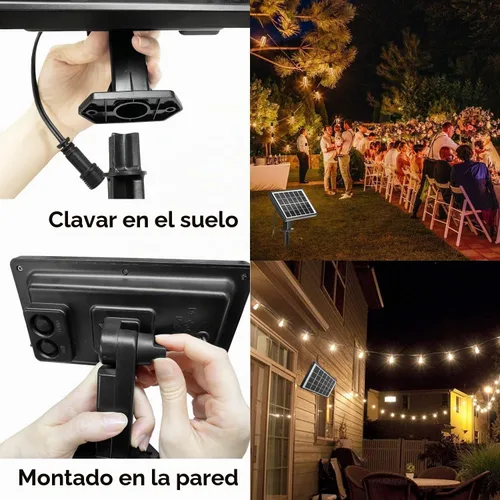Vista 5 de SUNTHIN Tira de luces solares de 50 pies, luces solares recargables por USB para exteriores con 24 bombillas LED G40 impermeables e inastillables