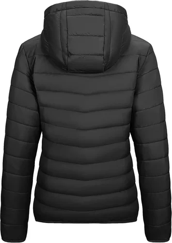 Vista 4 de Outdoor Ventures Chaqueta acolchada ligera con cremallera completa para mujer, abrigo de invierno acolchado con capucha