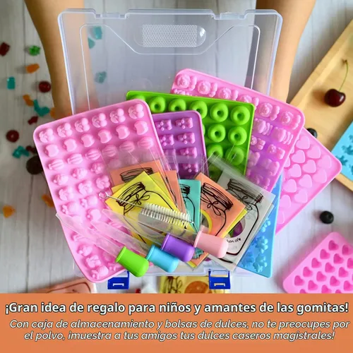 Vista 6 de Moldes de silicona para gomitas de oso, 32 unidades, molde antiadherente para dulces de chocolate, 18 formas para 327 dulces, con 4 goteros, cepillo