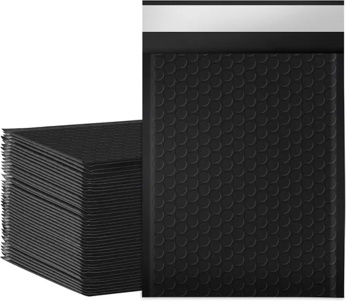 Vista 13 de packbabol Sobres de burbujas, sobres de burbujas acolchados de polietileno de 4 x 7 pulgadas, paquete de 50 sobres de burbujas, opacos Negro