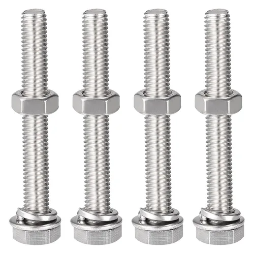 Vista 9 de uxcell Tornillos de cabeza hexagonal M8 x 1.969 in, tuercas, kits de arandelas planas y de bloqueo, tornillos hexagonales de acero inoxidable 304, 4