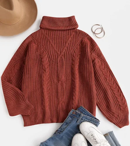 Vista 4 de ZESICA Women's 2023 Fall Long Sleeve Turtleneck Chunky Knit Loose Oversized Sweater Pullover Jumper Tops