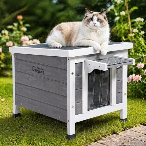 Vista 12 de GEGURI - Casa de gatos al aire libre, refugio resistente a la intemperie para gatos ferales para el invierno