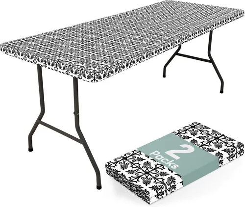 Vista 39 de Misaya - Mantel de vinilo rectangular, mantel elástico con respaldo de franela, 100% impermeable, cubierta de plástico para mesas plegables de 4