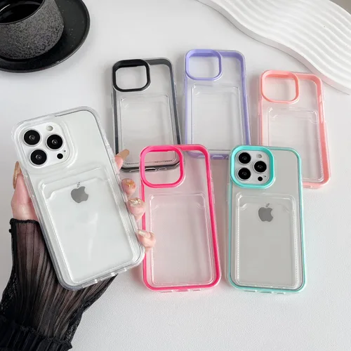 Vista 2 de Caseative Funda para iPhone 13 Pro, tarjetero de color caramelo transparente, a prueba de golpes, suave, compatible con iPhone (azul) ERROR: #N/A