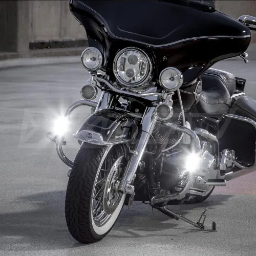 Vista 6 de Luces de manejo cromadas para motocicletas DRL turnsignal para barras de choque de Harley Davidson, motocicletas de viaje, Ultra Classic Limited