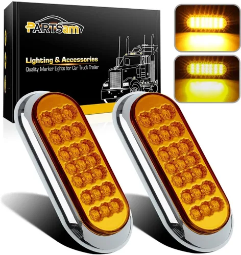 Vista 3 de Partsam 2 unidades de 6 pulgadas ovaladas cromadas para remolque, color rojo, 10 luces LED traseras y 2 luces de remolque ovaladas ámbar de 6-1/2