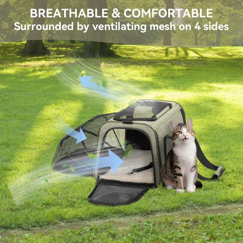 Vista 9 de Petsfit Transportador Expandible para Conejos Transportador para Gatos Pequeños Aprobado por Aerolíneas, 16X10X9 Pulgadas Bolsa de Viaje Portátil