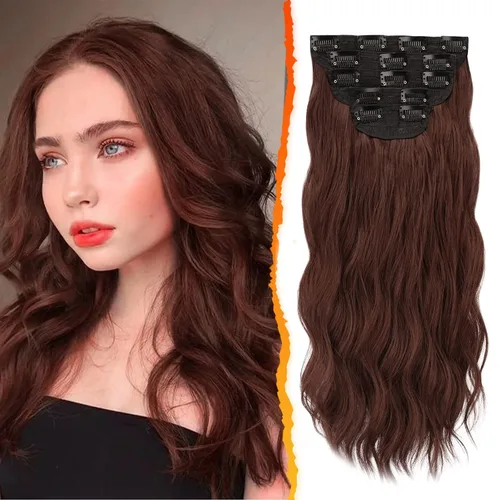 Vista 10 de BARSDAR Extensiones de cabello ondulado con clip negro marrón - 14 pulgadas, extensiones de cabello corto ondulado con clip para mujer - 5 piezas