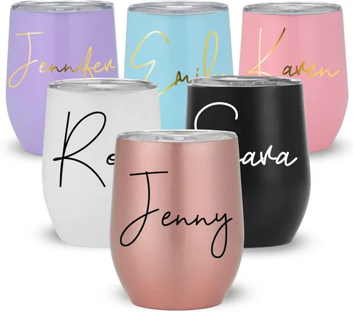 Vista 2 de Mostop Vaso de vino personalizado para copas de champán, copa de vino de acero inoxidable aislada de 6 onzas, vaso reutilizable sin tallo para dama