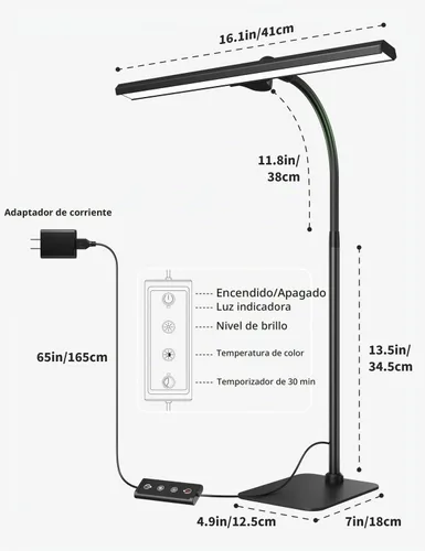 Vista 7 de Kary - Lámpara LED de escritorio, luz flexible de cuello de cisne con base y temporizador Negro