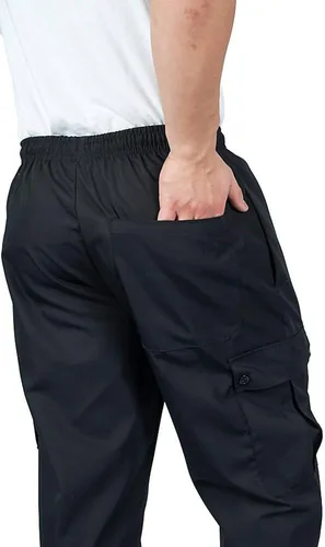 Vista 2 de KNG Black Baggy Cargo Chef Pants for Men and Women Drawstring Waist