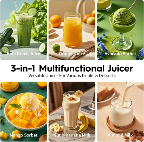 Vista 4 de Cold Press Juicer Machine, 6.5" Wide Feed Chute Mesh-Free Easy to Clean