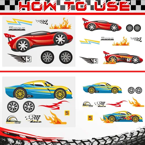 Vista 3 de Zonon 48 hojas de calcomanías de automóvil para niños, recuerdos de fiesta de carreras para niños, haz tus propias calcomanías de bricolaje de auto