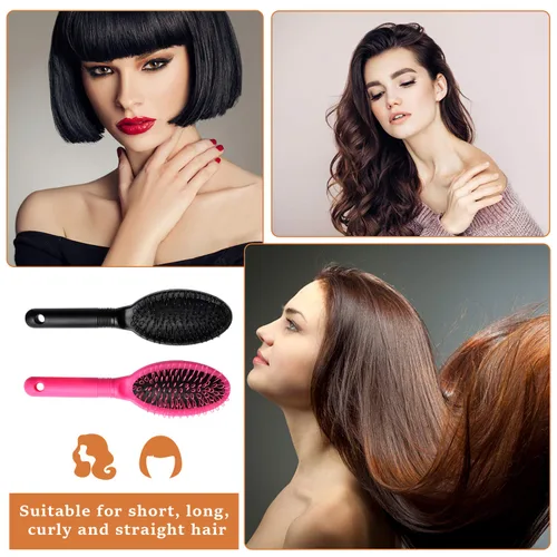 Vista 4 de Loop Wig Brush Akamino - Cepillo desenredante para cabello humano y sintético Remy, rosa y negro, 2 piezas