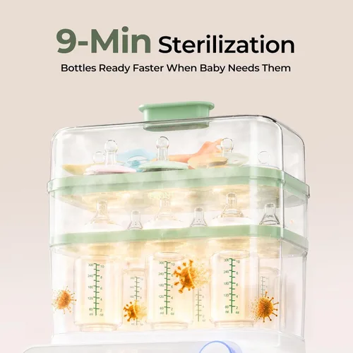 Vista 4 de Momcozy Esterilizador y secadora de botellas grandes de 3 capas y kit de cepillo para botellas Momcozy Verde