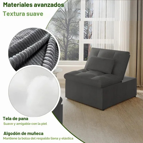 Vista 6 de Silla Cama Convertible 4 en 1 con Respaldo Ajustable, Almohadas, Sofá Cama Futón con Bolsillo Lateral, Silla Sofá Cama Desplegable, Sofás