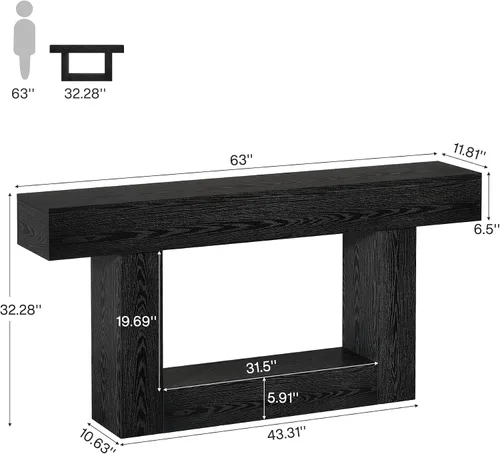 Vista 2 de Tribesigns Mesa consola de 63 pulgadas de largo, mesa de entrada de 2 niveles con almacenamiento, mesa de madera de granja detrás del sofá para sala