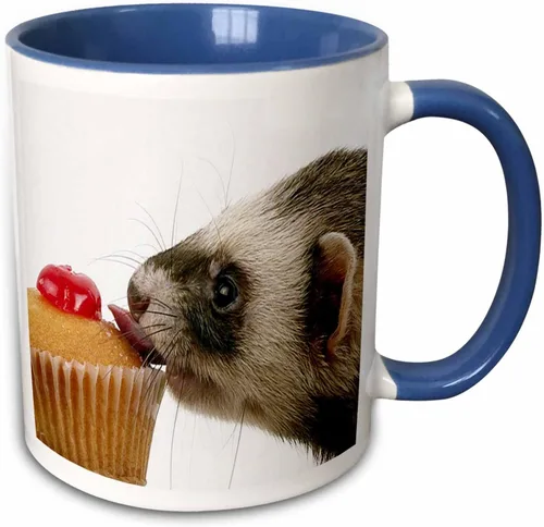 Vista 9 de 3dRose Ferret Eating Cupcake 15oz Two-Tone Black Mug
