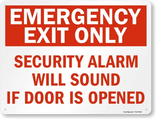 Vista 16 de SmartSign Letrero de metal con texto en inglés «Emergency Exit Only – Security Alarm Will Sound If Door Is Opened», aluminio de 63 mil