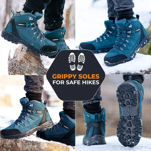 Vista 5 de Foxelli Botas de senderismo para hombre, botas de senderismo impermeables de gamuza para hombre, transpirables, cómodas y ligeras