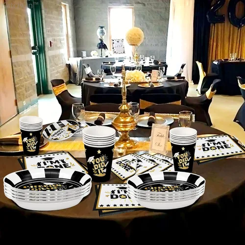 Vista 7 de KatchOn, Platos y servilletas de graduación 2024 – Paquete de 100, sirve 25 Suministros para fiesta de graduación 2024 Decoraciones de Negro