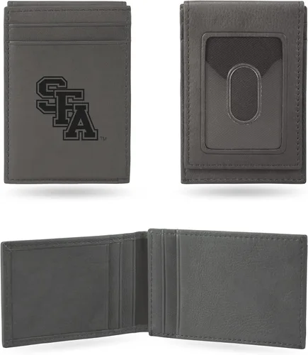 Vista 33 de Rico Industries NCAA - Cartera de bolsillo frontal grabada con láser gris, compacta, cómoda, delgada