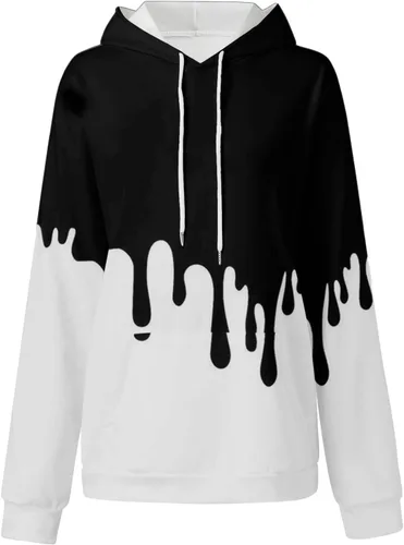 Vista 2 de Sudaderas gráficas de talla grande para mujer, con capucha, manga larga, cordón de ajuste holgado, con bolsillo