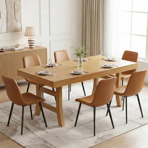 Vista 9 de HIPIHOM Juego de mesa de comedor de 7 piezas para 6, mesa de comedor rectangular de 63 pulgadas con 6 sillas tapizadas de piel sintética, moderno