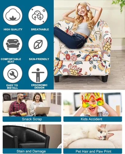 Vista 6 de CRFATOP 2 piezas de fundas impermeables para sillas de club, fundas elásticas para sillas de barril, fundas sólidas para sillas de tina, fundas