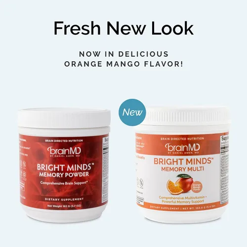 Vista 3 de BRAINMD Dr Amen BRIGHT MINDS Memory Multi, sabor naranja y mango, polvo de 5.4 onzas, multivitamínico y soporte de memoria, sin gluten, sin azúcar