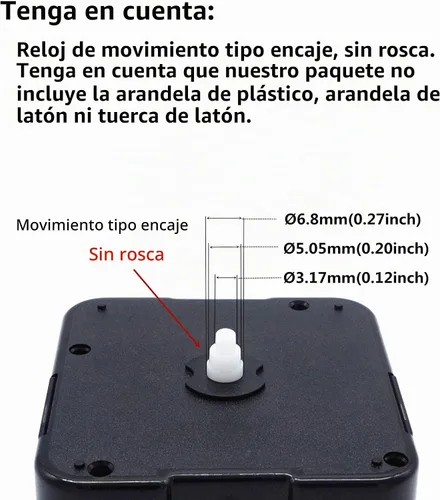 Vista 3 de TIKROUND 12888 Youngtown tipo Snap-in con eje de hora de 4.5mm de longitud, movimiento de reloj de cuarzo de barrido continuo, longitud total