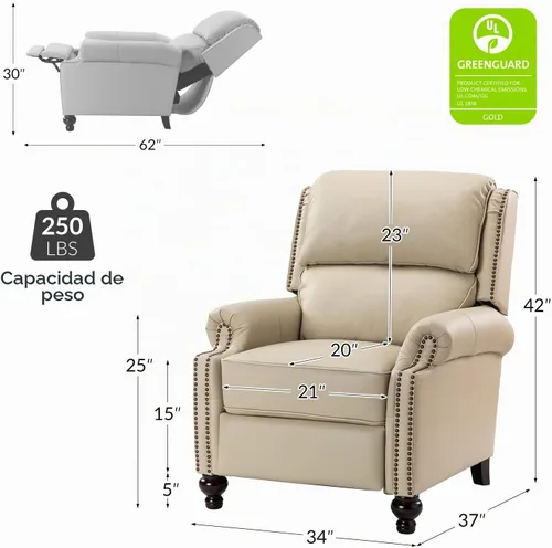 Vista 2 de HULALA HOME - Silla reclinable de piel auténtica, color beige