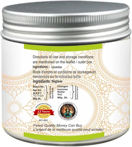 Vista 3 de Greenwood Essential Polvo de regaliz/regaliz puro (Glycyrrhiza glabra) certificado orgánico 100% natural, grado terapéutico, 100 gm (3.5 oz)