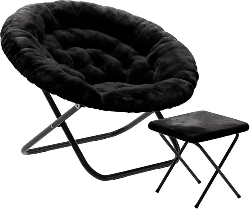 Vista 19 de Flash Furniture Gwen - Silla plegable de gran tamaño con otomana, silla lunar de piel sintética, marco de acero duradero, para dormitorio