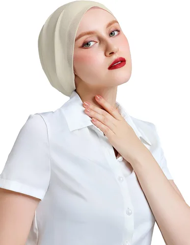 Vista 4 de Conjunto de bufanda de hiyab de gasa y gorro interior a juego, Hijab ligero de primera calidad para mujer