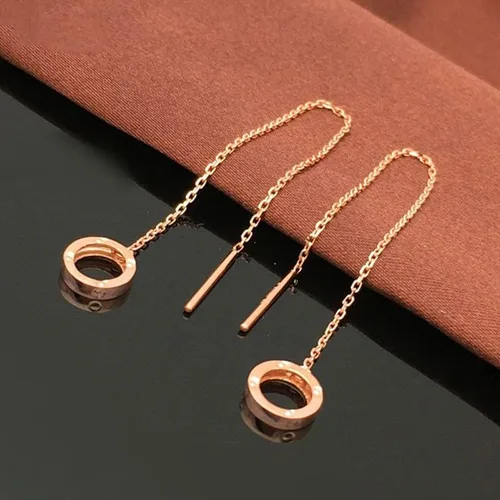 Vista 2 de SAGEKING 2024 New 585 Purple Gold Double Ring Drop Earrings For Women 14K Rose Gold Classic Collection Long Tassel Engagement Jewelry Gift Fashion